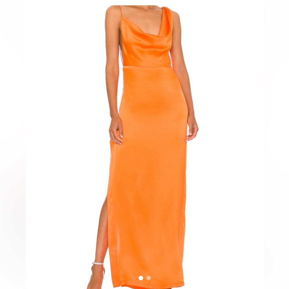 Amanda Uprichard Satin Orange Cowl-Neck Maxi Dress